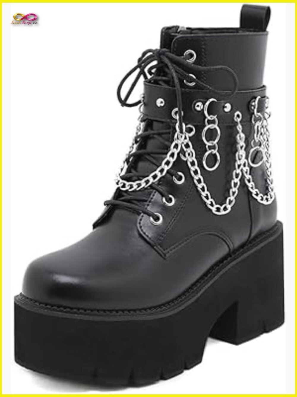Gothic Lace Up Combat Ankle Boots Chunky Platform Heel Motorcycle Y2K Witchy